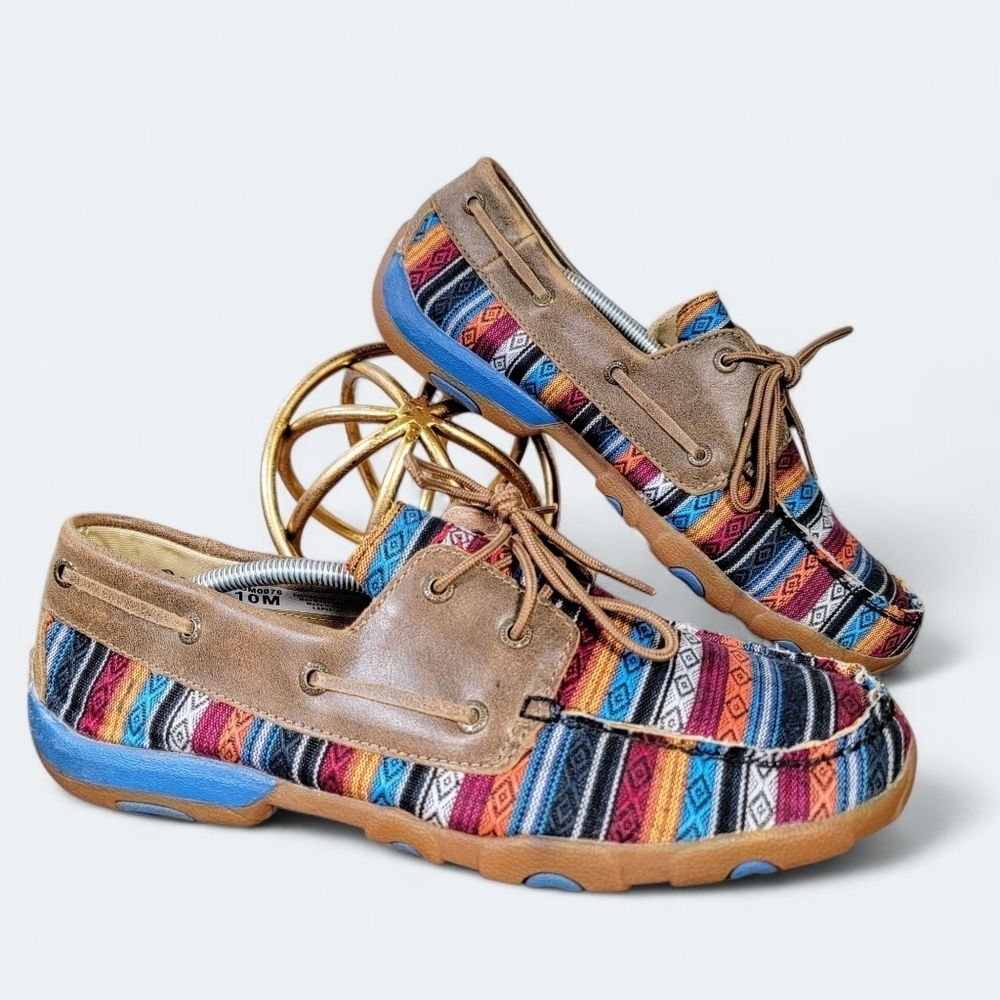 Twisted X Colorful Driving Leather Mocassin Women's Size 10 Loafers Boat Shoes